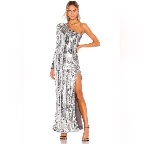 Michael Costello Dresses & Skirts - Michael Costello Hudson Silver Sequin Maxi Gown